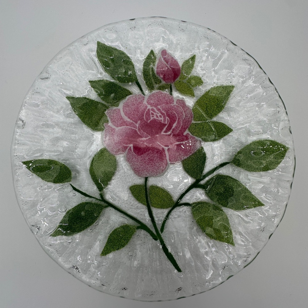 Sydenstricker Fused Glass Pink Rose Plates Set of 2 Signed Syd Cape Cod 8.25in - Picture 5 of 8